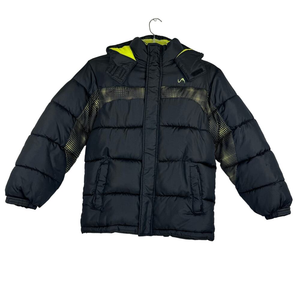 VERTICAL'9 Black & Neon Green Quilted Insulated Puffer Hooded Jacket Kid (10-12)